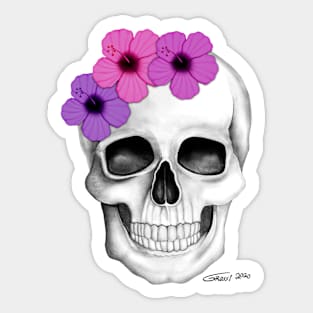 Skull With Flowers (On White Background) Sticker